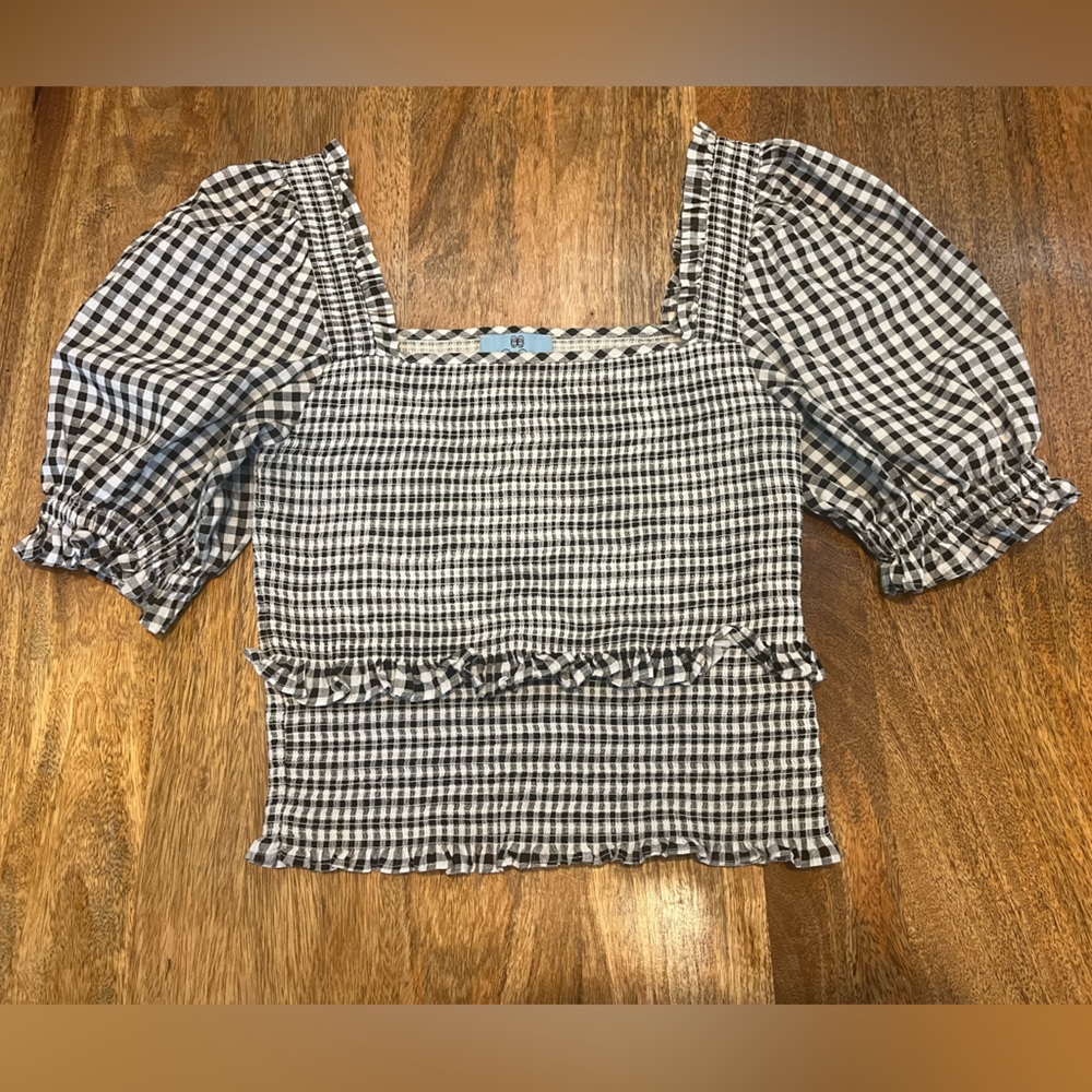 CeCe black-and-white gingham top size small